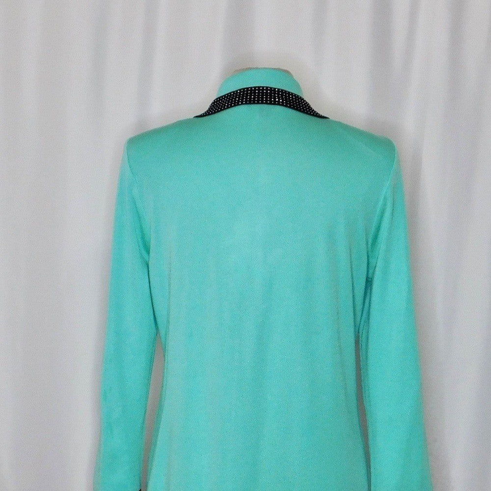 MING WANG Seafoam Green Black Studded Embellished Cardigan Sweater Medium
