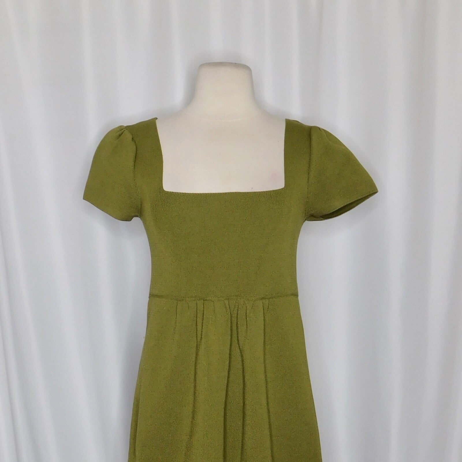 ZARA Squared Mini Babydoll Dress Puff Sleeves Solid Olive Green Knit S – Curated Stash