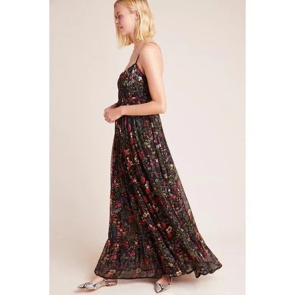 Anthropologie PAYAL JAIN Massima Pleated Floral Maxi Dress Romantic Small
