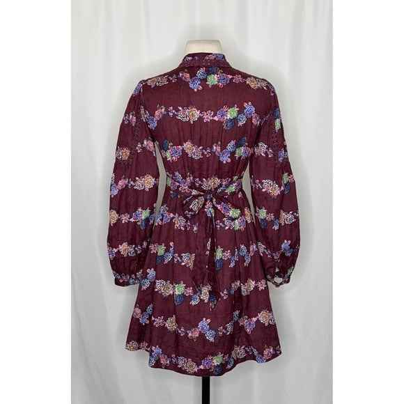 BY ANTHROPOLOGIE Mini Tunic Long Sleeve Dress Floral Lace Trims Purple X-Small
