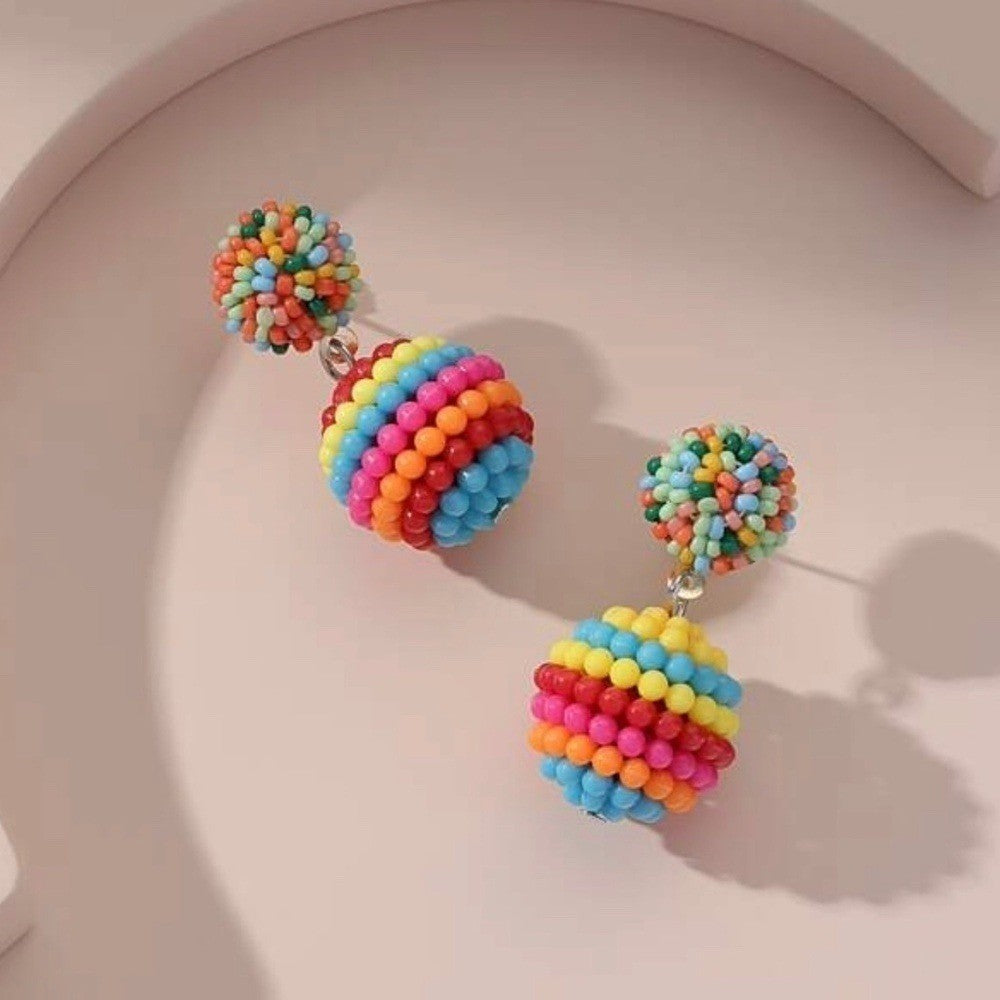NEW Colorful Beaded Ball Drop Earrings Multicolor Rainbow Festival Boho Confetti