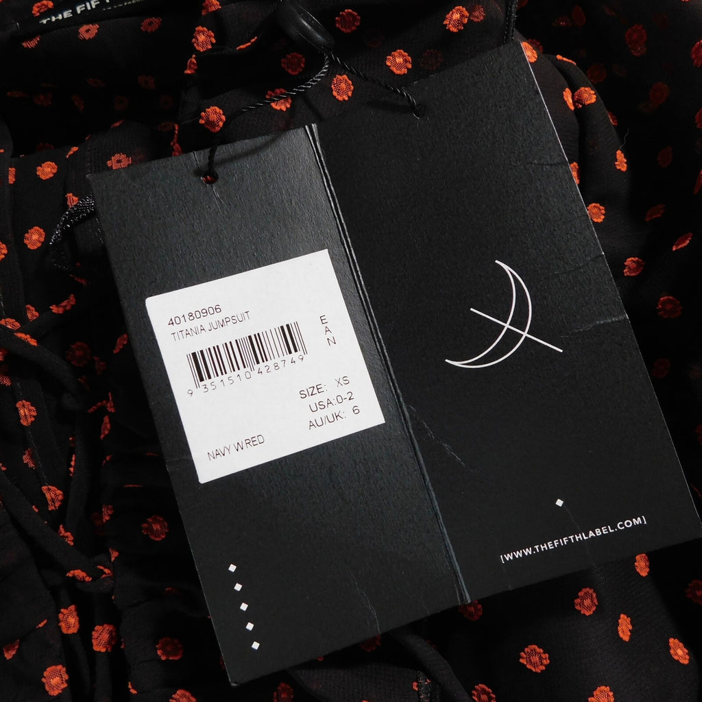 NWT!! THE FIFTH LABEL Titania Jumpsuit Black Red Clip Dot Dots Ruffle X-Small