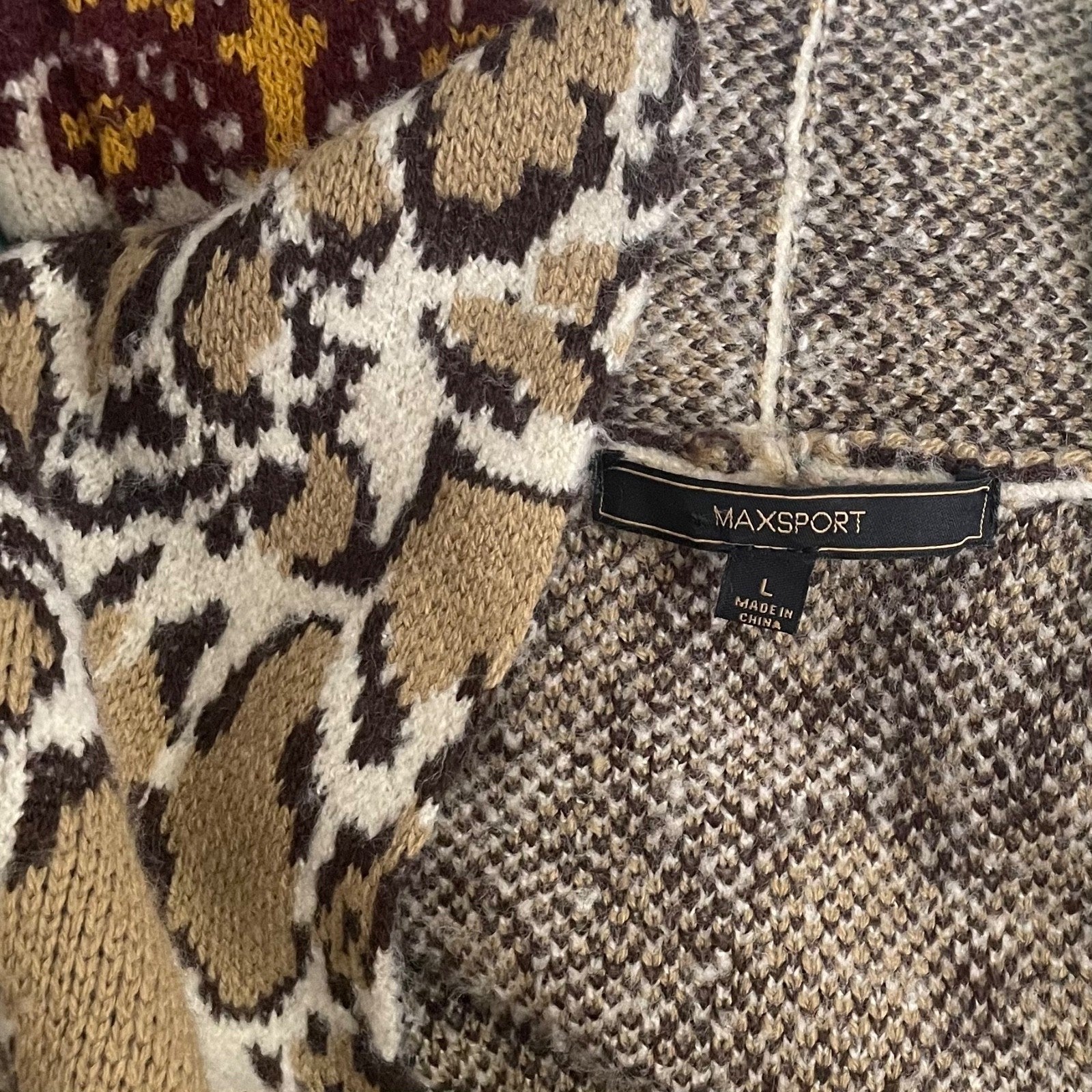 MAX SPORT Twin Print Duster Cardigan Sweater Leopard Print Maxsport Large