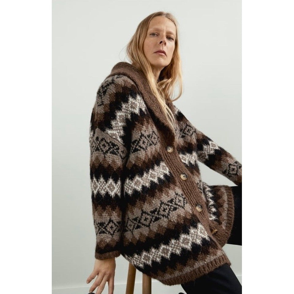 ZARA Fairisle Wool Mohair Cardigan Sweater Oversized Jacquard Knit Shawl Medium