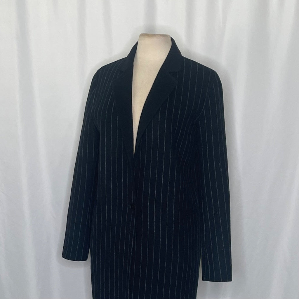 SANDRO Paris Felted Wool Long Coat Black Gray Pinstripe Stripe Size 1 / US 4