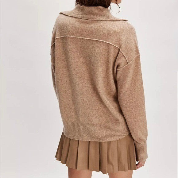 NWT!! FREE PEOPLE Eloura Cashmere Henley Sweater Solid Light Brown Tan X-Small
