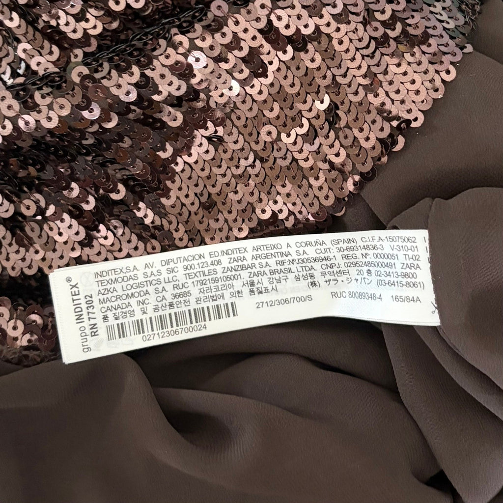ZARA Chocolate Brown Sequin Halter Maxi Dress Festive Party Sequinned Small