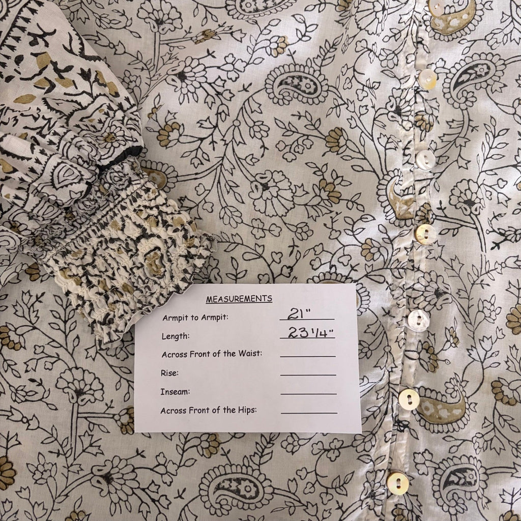 CLEOBELLA Ivy Blouse Woodblock Floral Paisley Print Top Smocked Ruffled Small