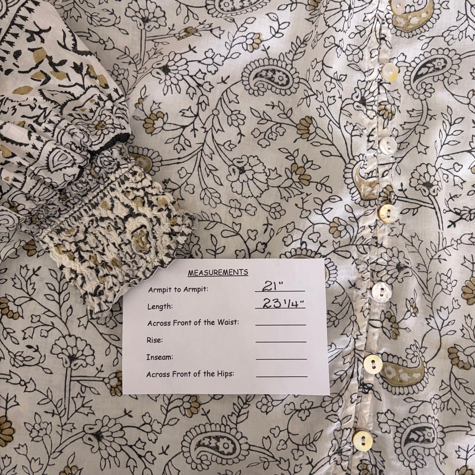 CLEOBELLA Ivy Blouse Woodblock Floral Paisley Print Top Smocked Ruffled Small