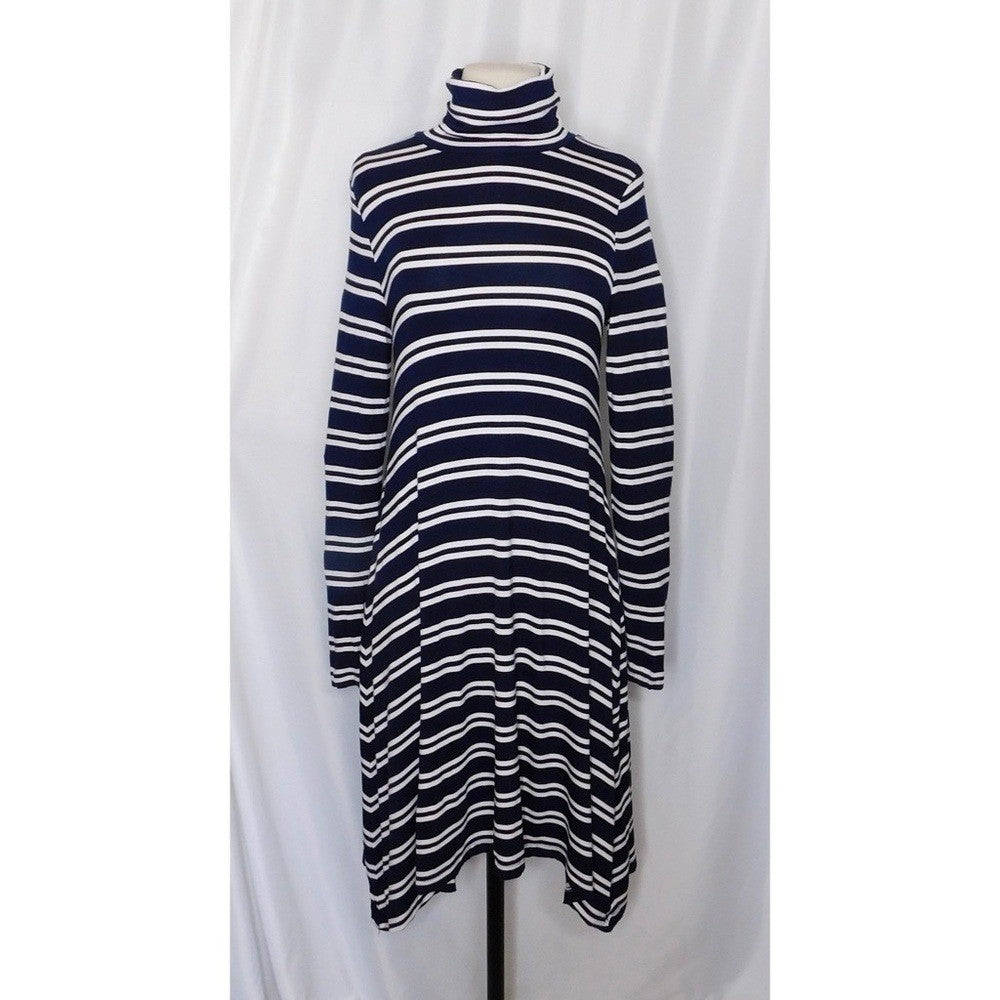 Anthropologie MAEVE Navy Blue White Striped Turtleneck Jersey Knit Dress Small