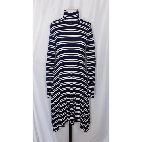 Anthropologie MAEVE Navy Blue White Striped Turtleneck Jersey Knit Dress Small