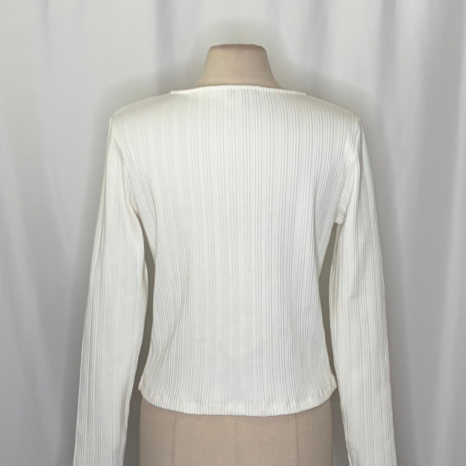 VINCE Pearl Button Cardigan Sweater Off White Ribbed Cropped V Neck X-Large