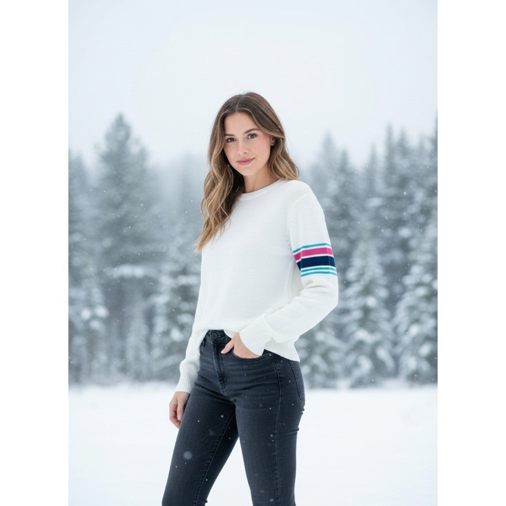 Vintage MEISTER White Stripe Sleeves Sweater Pullover Knit Sporty Outdoors Small