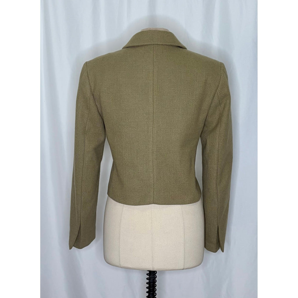 By ANTHROPOLOGIE Cropped Blazer Tailored Jacket Moss Green Solid Textured 10