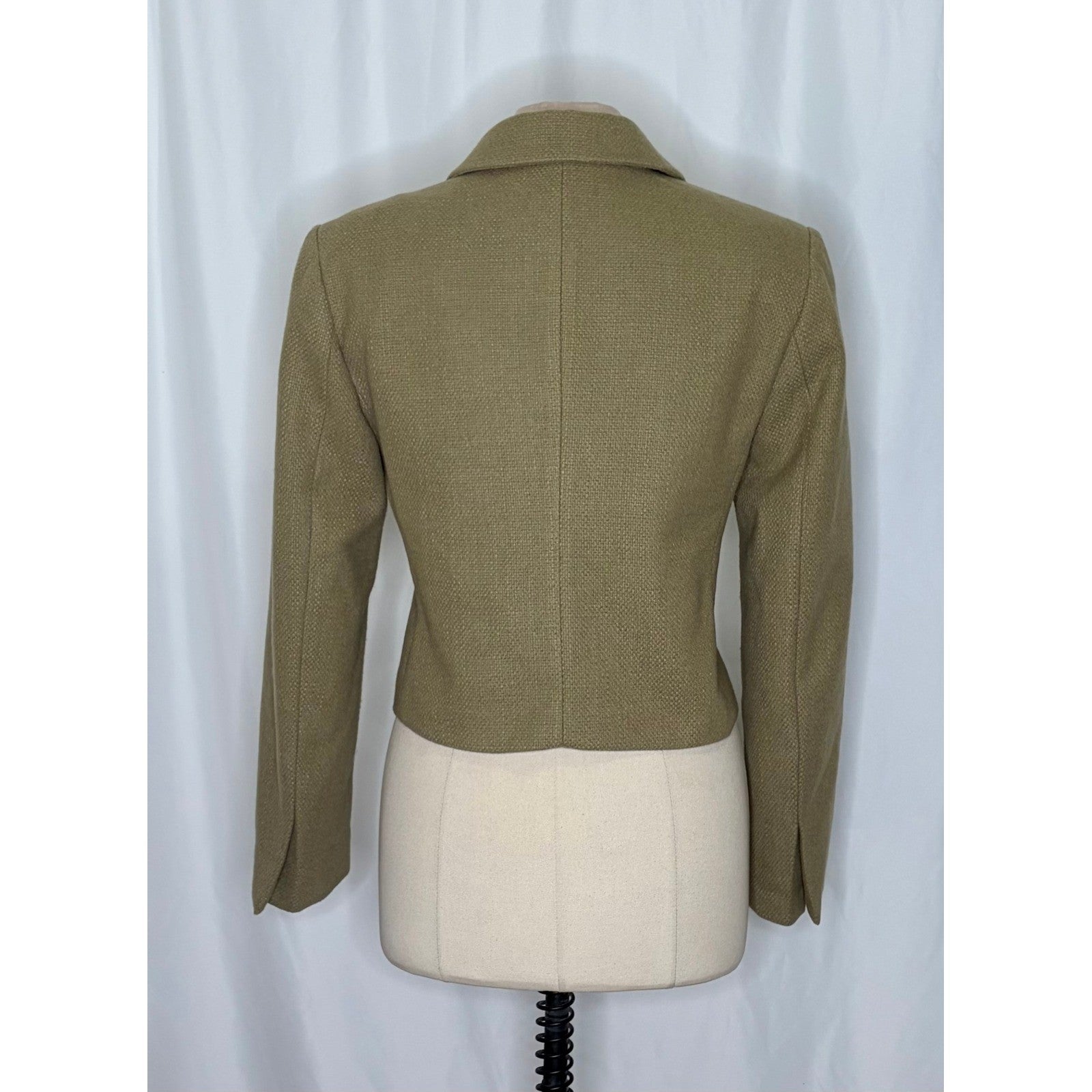 By ANTHROPOLOGIE Cropped Blazer Tailored Jacket Moss Green Solid Textured 10