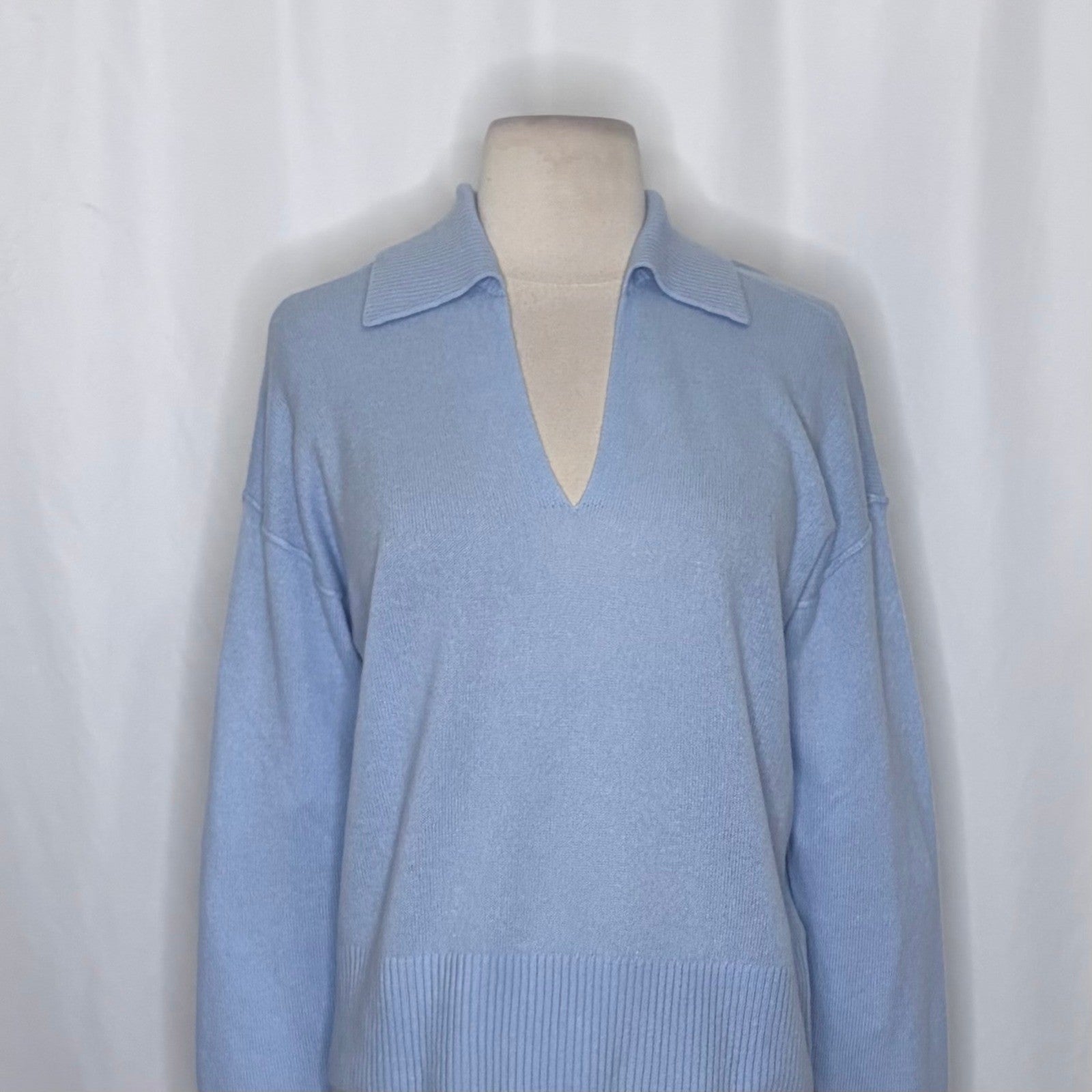 NEW! FREE PEOPLE Eloura Cashmere Henley Sweater Arctic Sky Blue Solid Knit XS