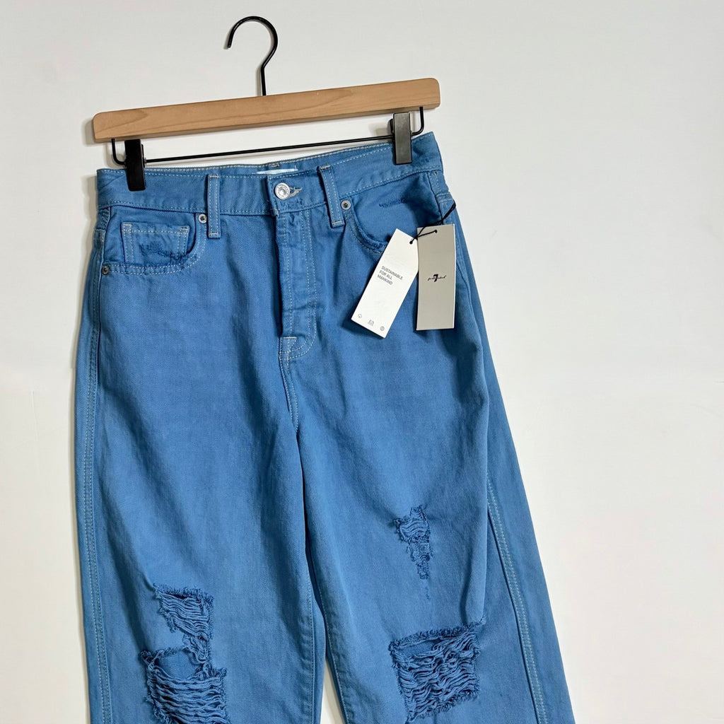 NWT!! 7 FOR ALL MANKIND Balloon Distressed Denim Jeans Tapered Blue Size 26