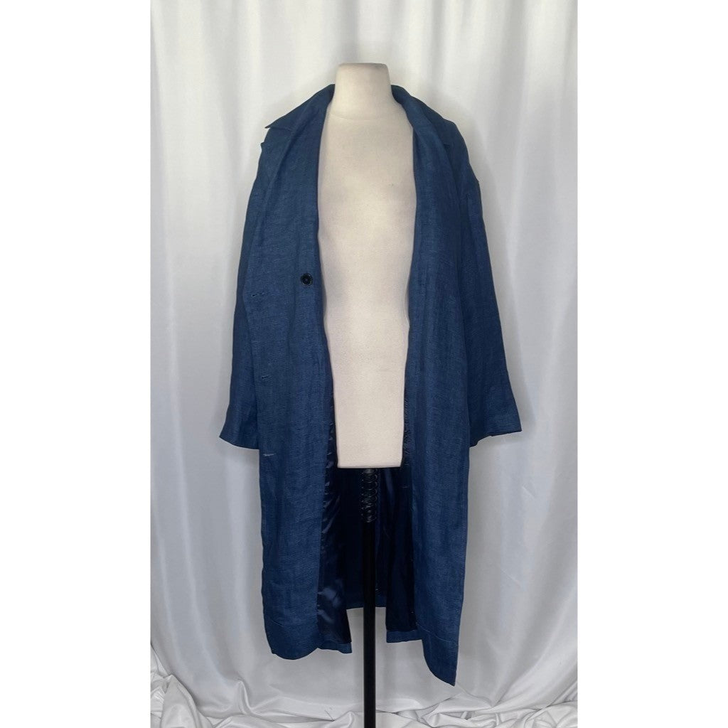 ZARA Limited Edition Linen Coat Buttons Pockets Double Breasted Blue X-Small