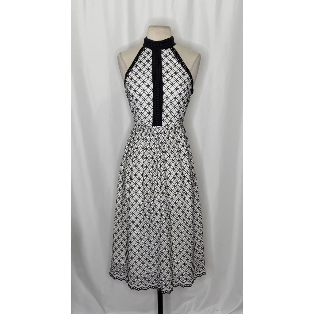 Anthropologie ERI + ALI Ninetta Lace Dress Halter Neck Black White Lacey Size 4