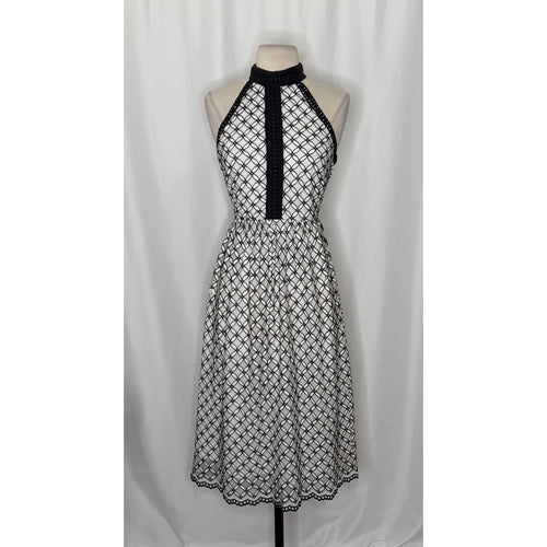 Anthropologie ERI + ALI Ninetta Lace Dress Halter Neck Black White Lacey Size 4