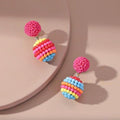 Colorful Beaded Ball Drop Earrings Multicolor Rainbow Festival Boho Vacation