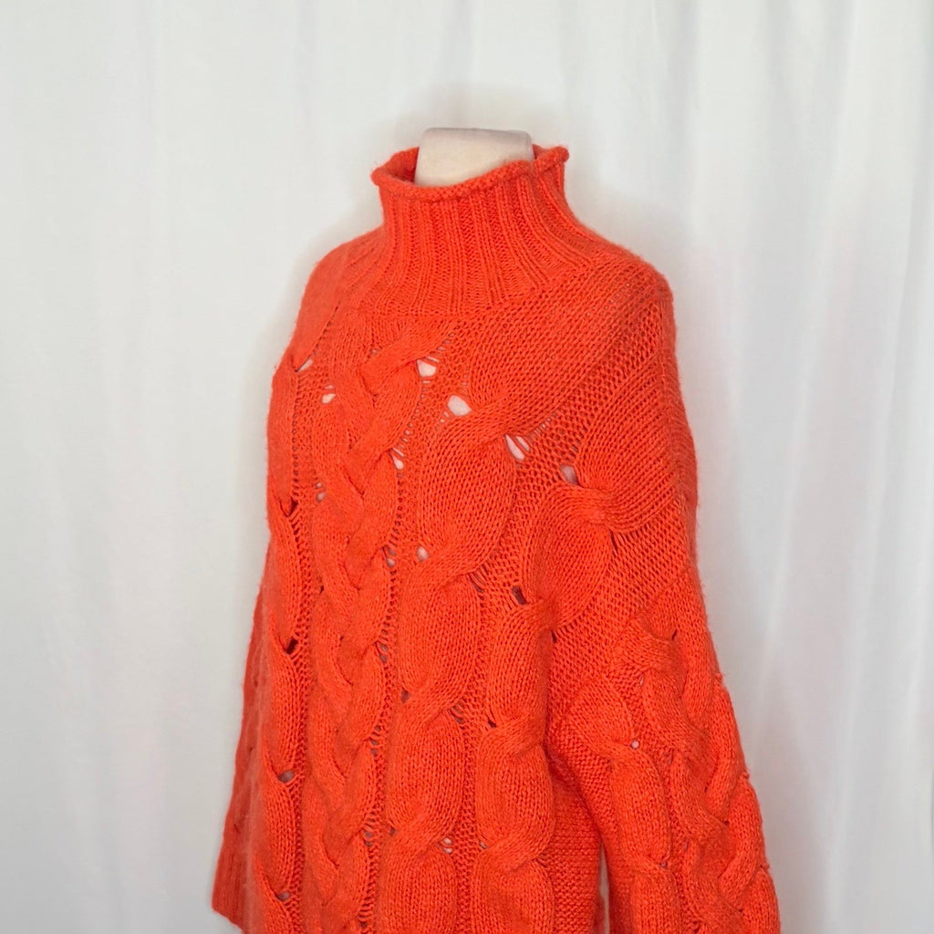 NWT!! FREE PEOPLE Clementine SoftSpun Cable Knit Pullover Solid Orange Large