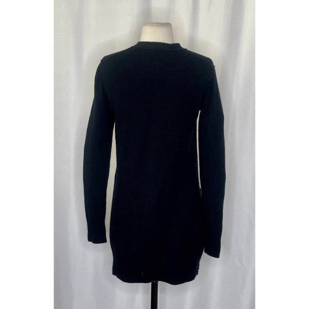 Revolve VINCE Cashmere Longline Button V Cardigan Sweater Solid Black Pockets XS
