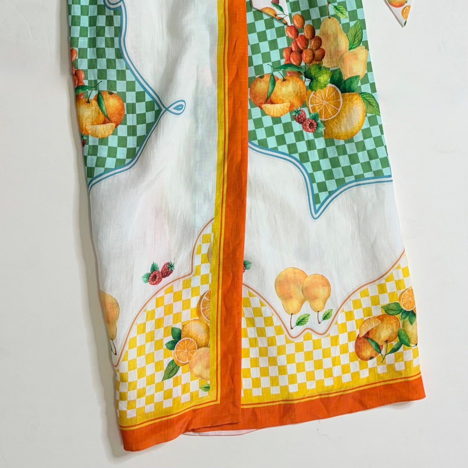 NWT!! ANTONIO MELANI Clio Wrap Skirt Linen Citrus Bliss Midi Fruit Checkered 0