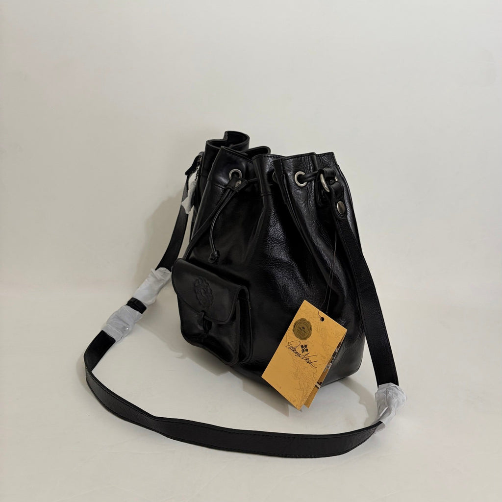 NWT!! PATRICIA NASH Giorgia Drawstring Black Leather Purse Bucket Bag Black