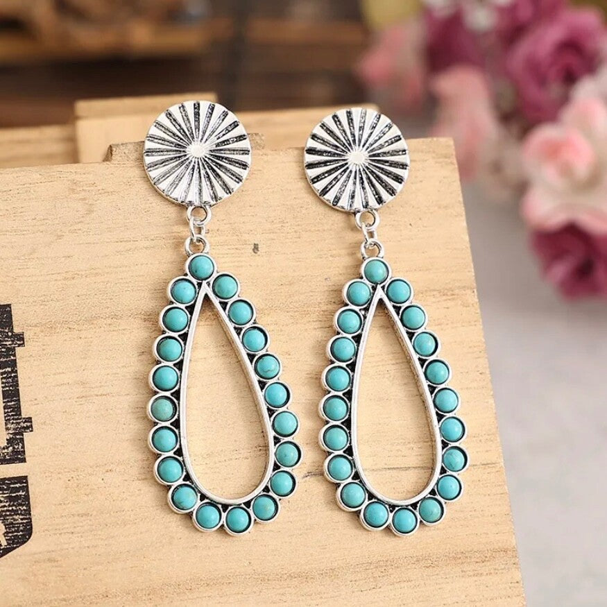NEW Long Turquoise Bar Drop Earrings Western Southwestern Cowgirl Ranch Rodeo