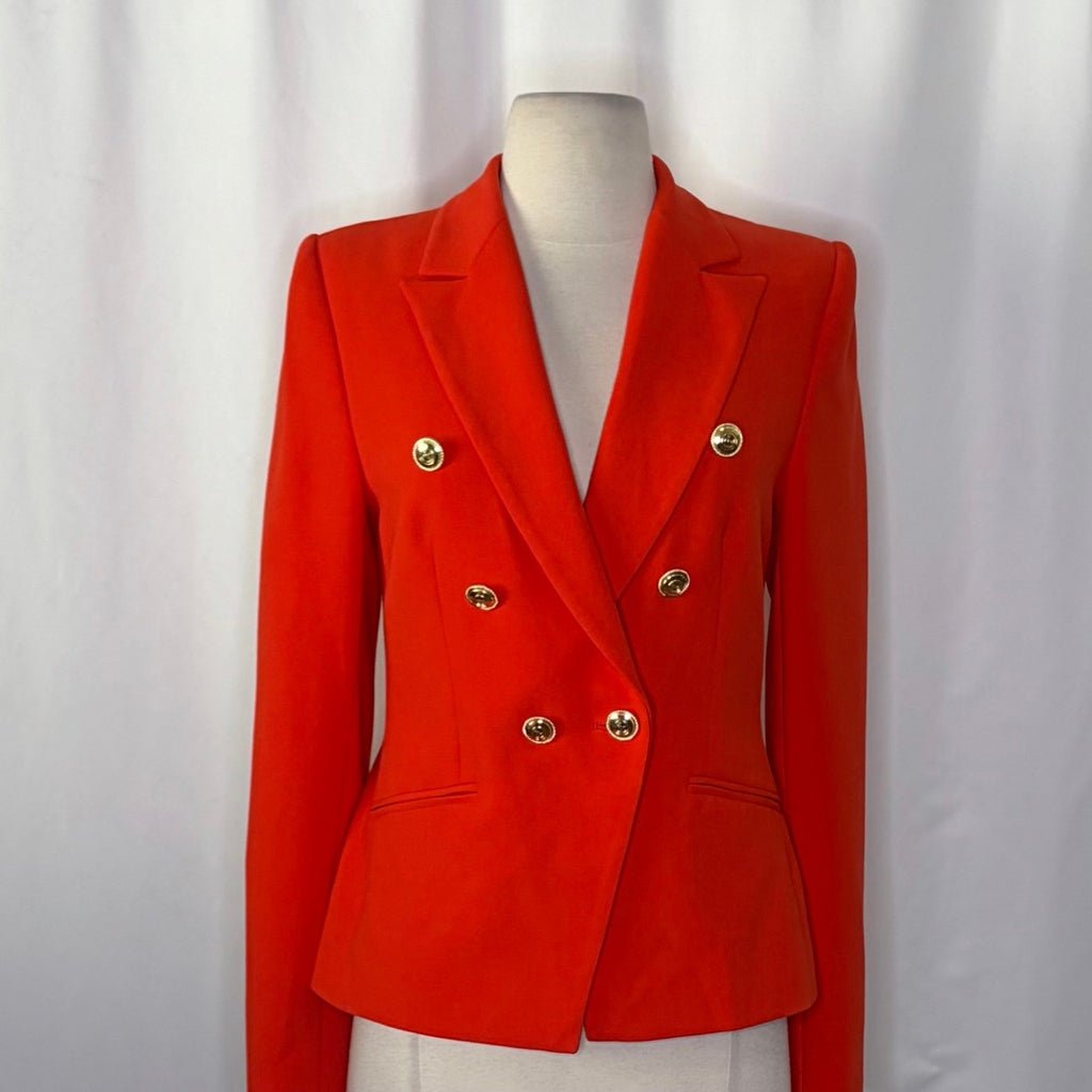 KAREN MILLEN Red Tailored Button Military Blazer Jacket Solid Gold Buttons US 6