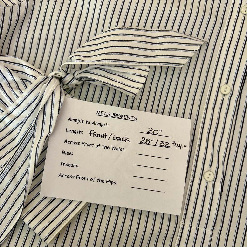 RAG & BONE Dylan Silk Tie Sleeve Striped Blouse Blue White Popover Poplin Small