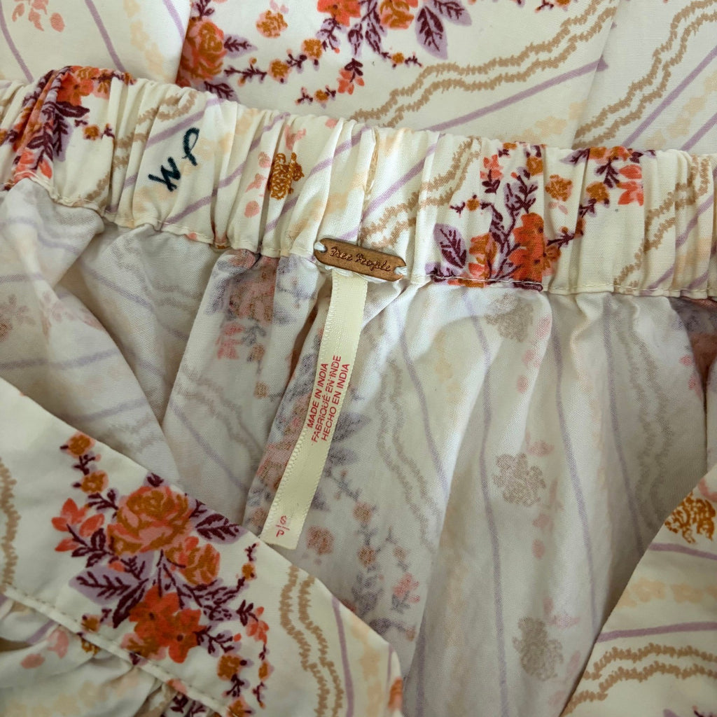FREE PEOPLE Gaia Floral Printed Skirt Mini Ivory Combo Pockets Poplin Small
