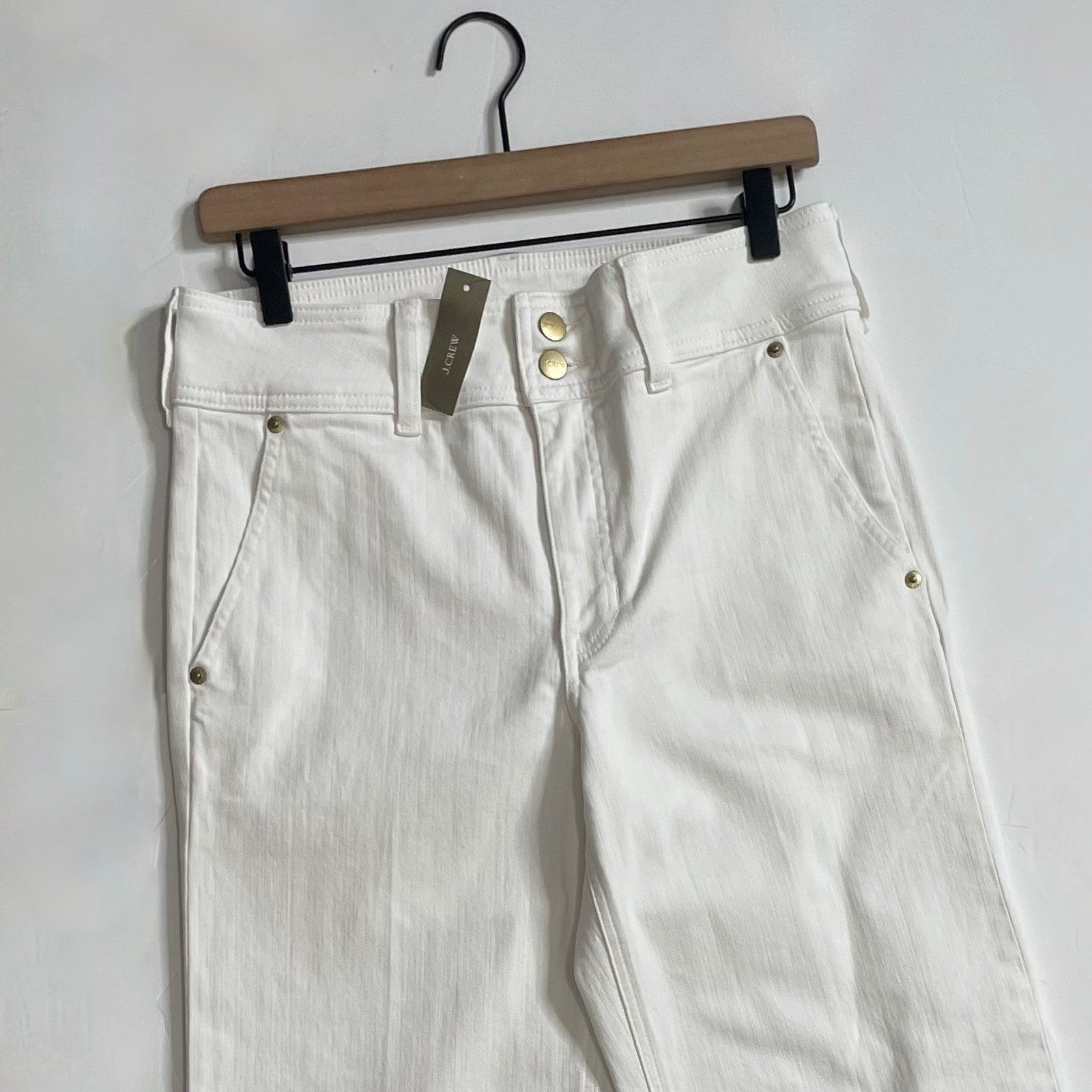 NWT!! J. CREW Slim Wide Leg Jeans Stacked Buttons Solid White Preppy Size 27