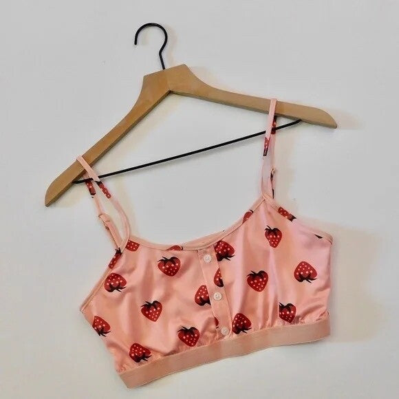 NEW!! STRAWBERRY Print Red Pink Cropped Loungewear Two Piece Set X-Large