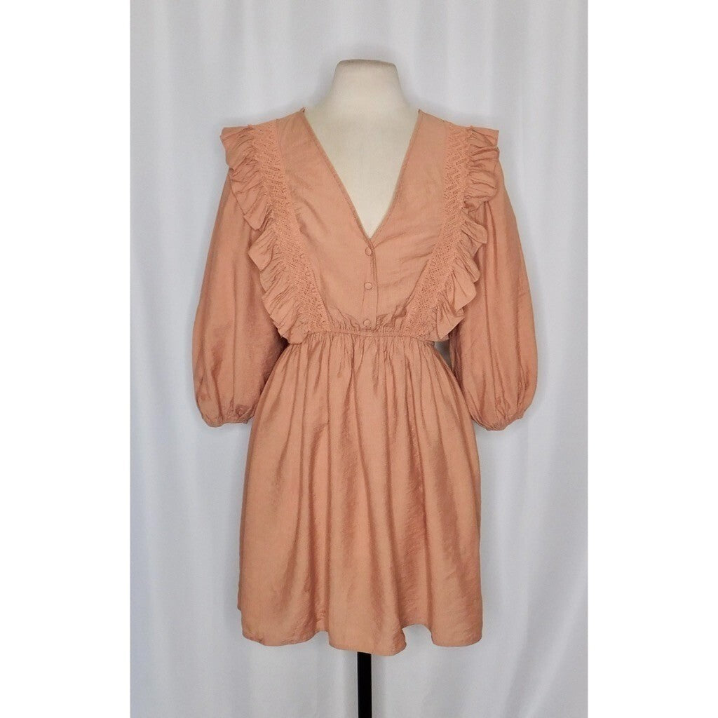 NWT!! ZARA Marsala Guipure Lace Ruffled Mini Dress Blogger Favorite Medium