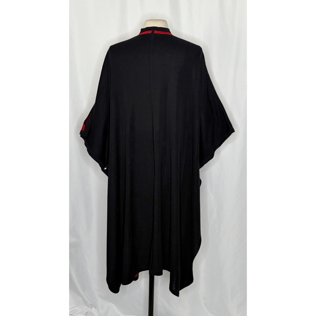 MISOOK Poncho Cape Sweater Red Black Knitwear Button Sides Geometric X-Large