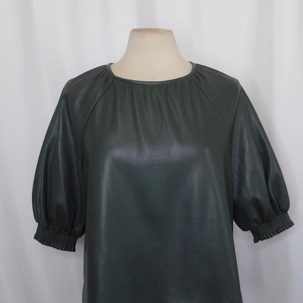SAYLOR Juana Top Faux Leather Sage Gray Puff Sleeves Solid Streetwear Large