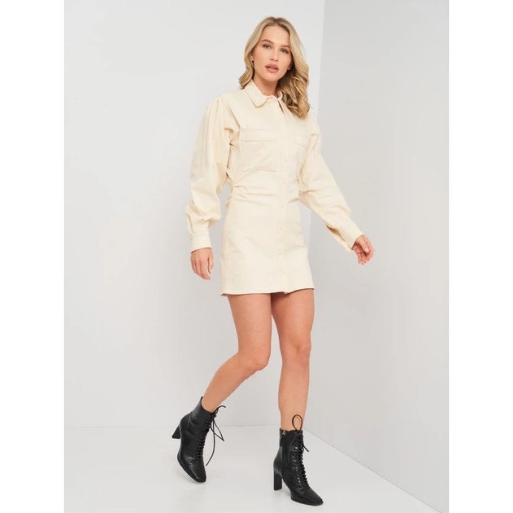 ZARA Natural Cream Shirtdress Mini Shirt Dress Buttons Pockets Twill Small