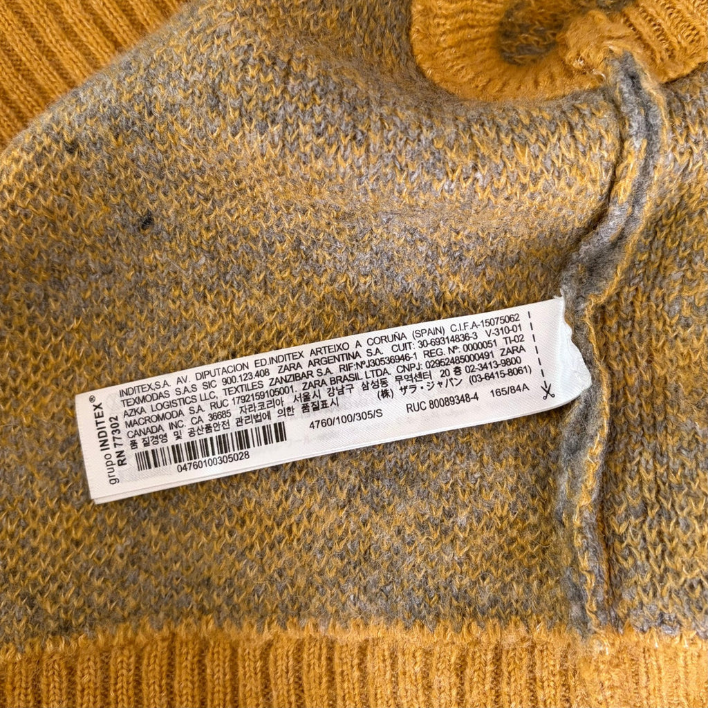ZARA Chunky Wool Sweater Vest Plaid Star Pattern Yellow Gray Academia Small