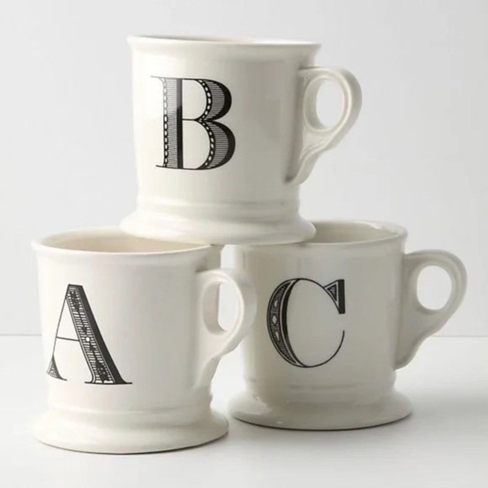 ANTHROPOLOGIE Set of Two 2 Letter "B" Monogram Mugs Coffee Tea Farmhouse B
