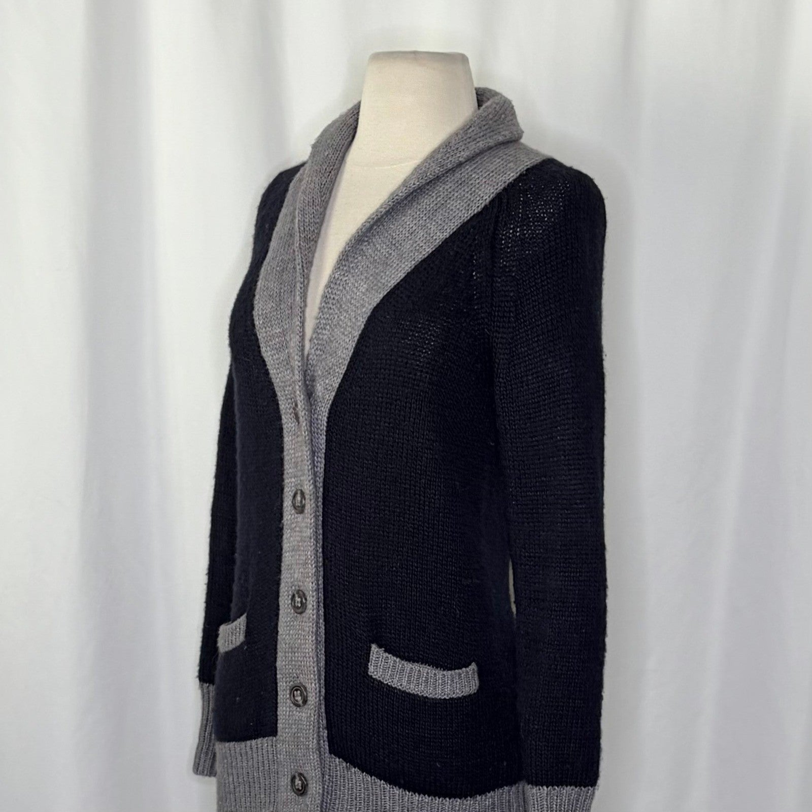 J. CREW Shawl Collar Boyfriend Cardigan Sweater Wool Mohair Navy Blue Gray XS