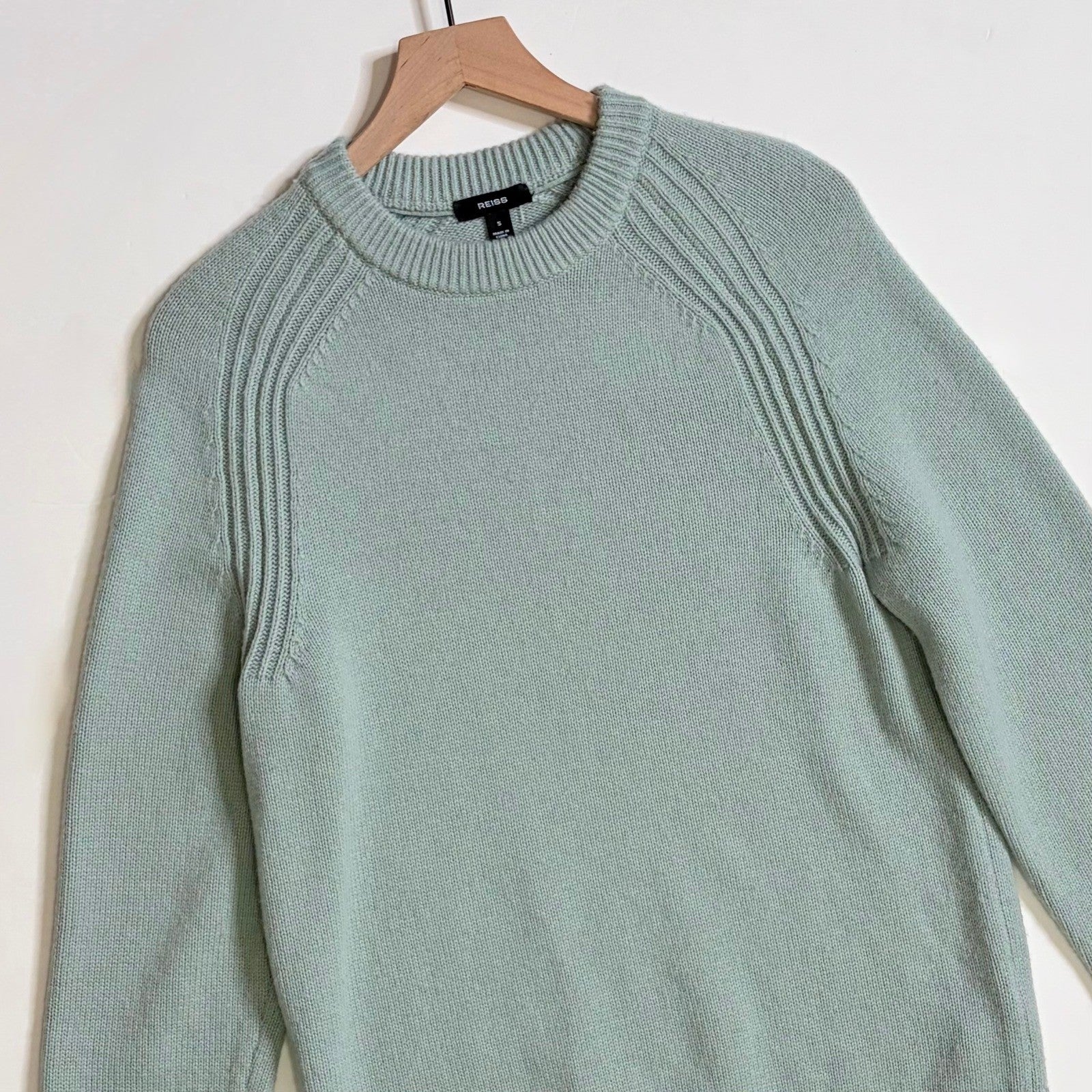 Men's REISS Sage Green Cloud Wool Raglan Sleeve Crew Neck Jumper Sweater Small