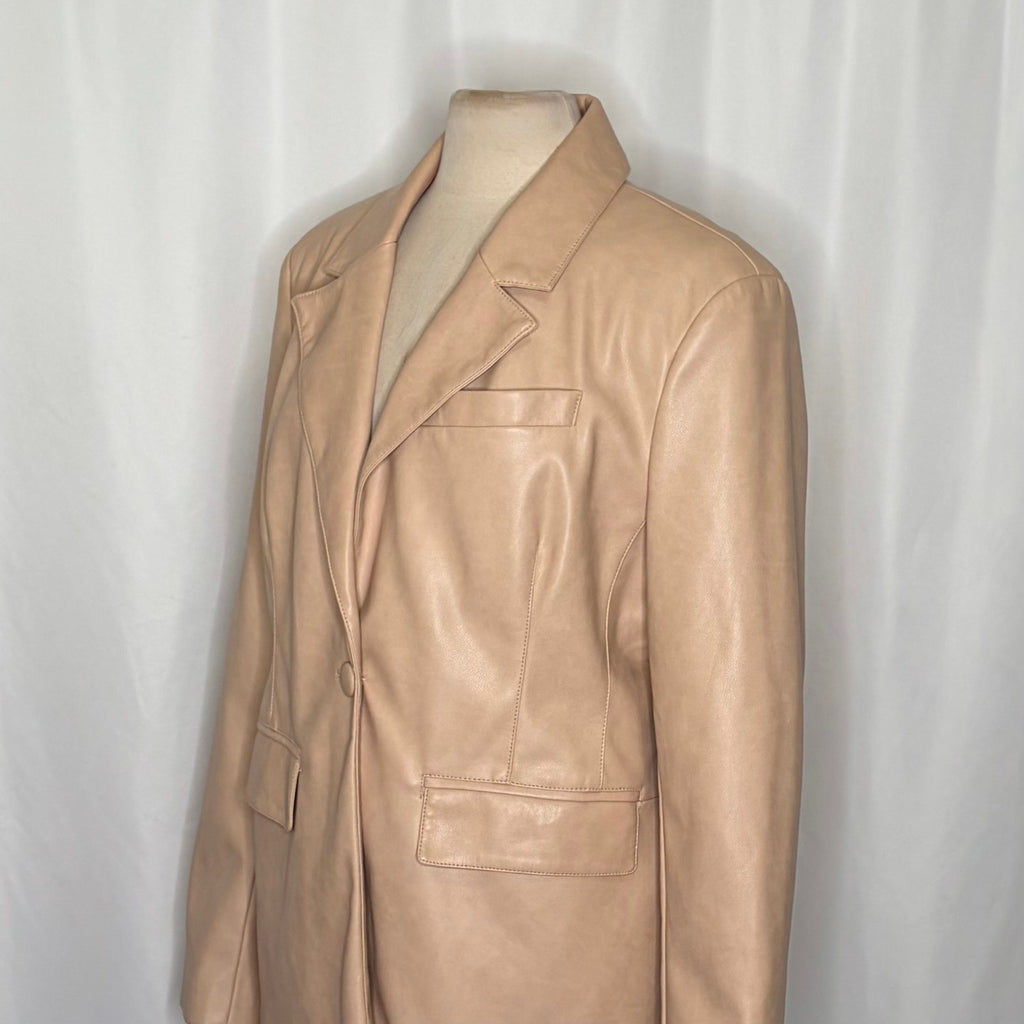 AVEC LES FILLES Tan Vegan Faux Leather Jacket Blazer Single Button Solid X-Large