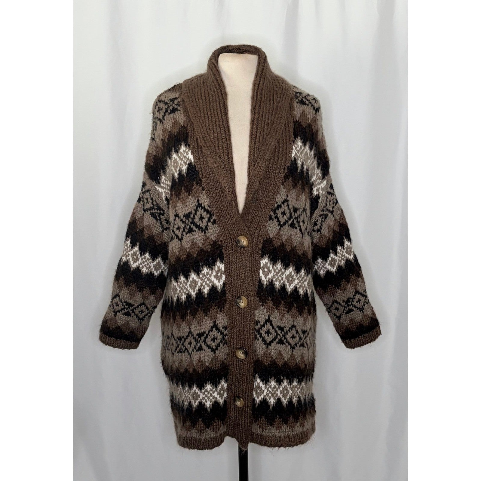 ZARA Fairisle Wool Mohair Cardigan Sweater Oversized Jacquard Knit Shawl Medium