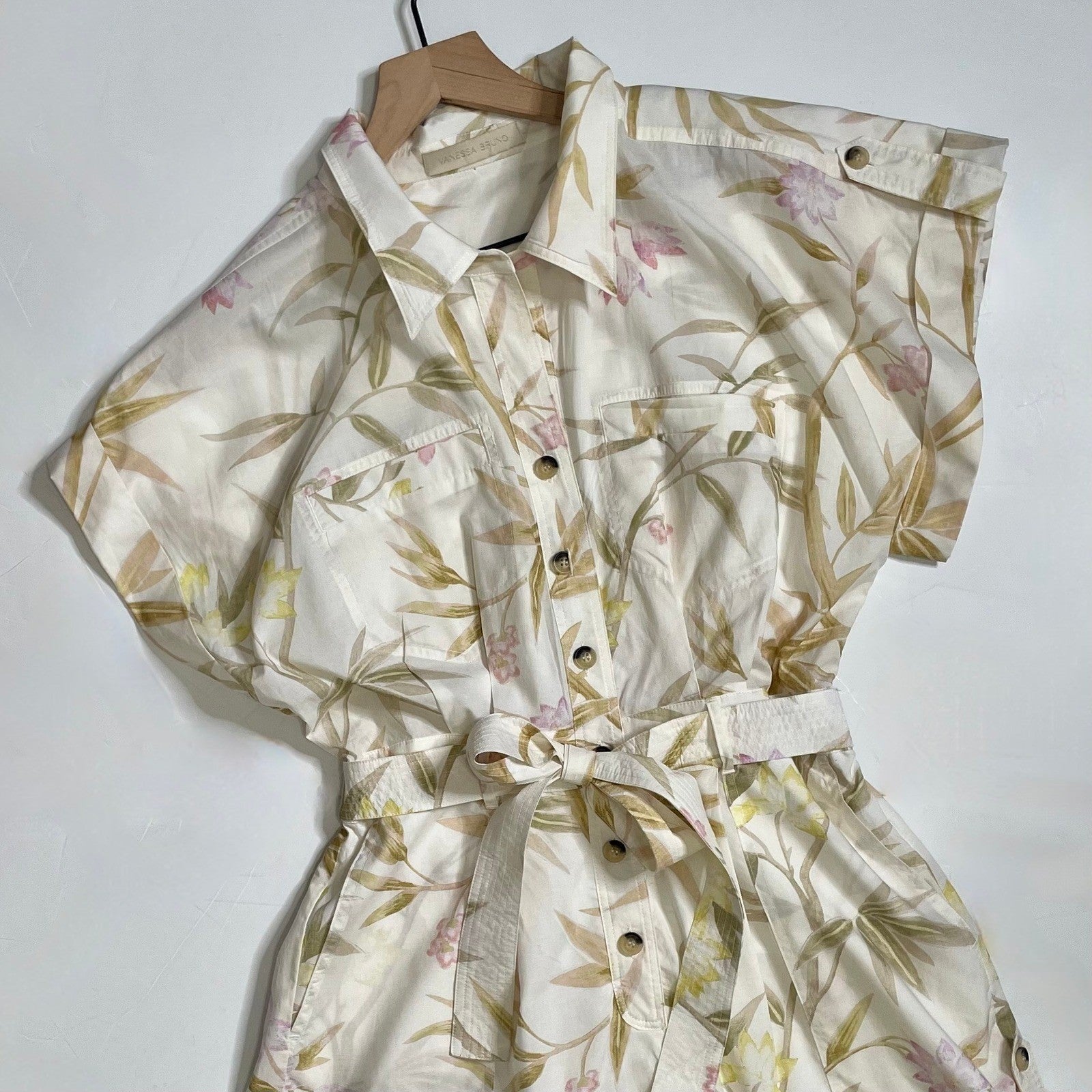 VANESSA BRUNO Eya Playsuit Floral Belted Cargo Pockets Vacation Size 38 / US 6
