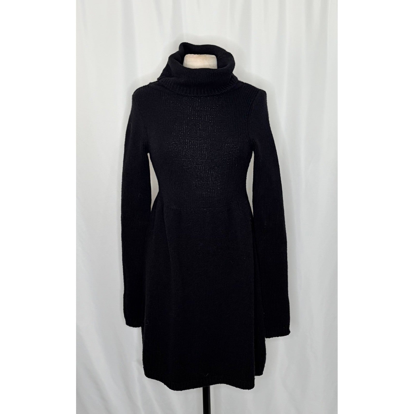 VINCE Solid Black Wool Knit Sweater Dress Turtleneck Pullover Minimalist Large