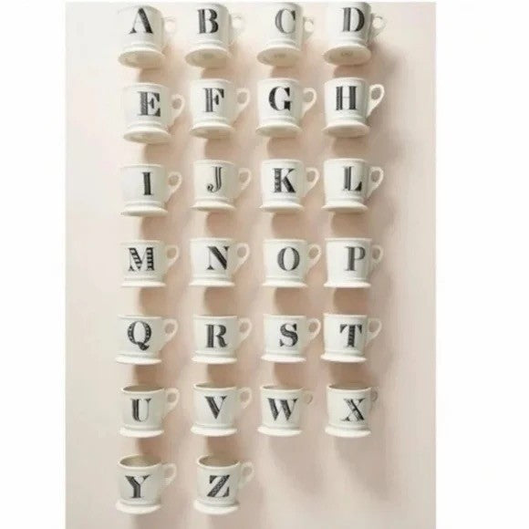 ANTHROPOLOGIE Letter "C" Monogram Mug White Minimalist Coffee Tea Farmhouse C