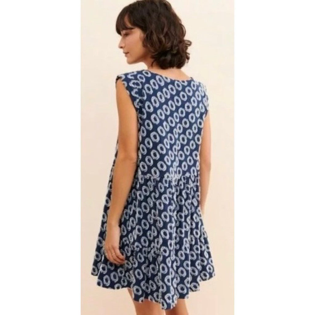 NWT!! Anthropologie MAEVE Lisanne Textured Tunic Tiered Dress Blue White X-Small