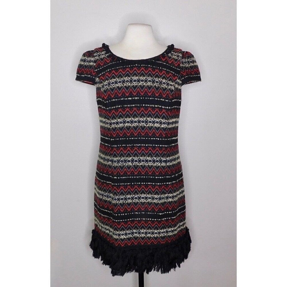 Anthropologie VANESSA VIRGINIA Jinete Blanket Fringe Tunic Shift Dress Poms 10